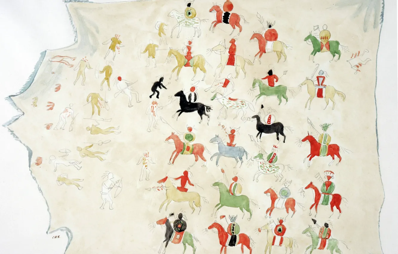 Photo wallpaper 1843, Indian painted buffalo skin, C.H.S Watercolors