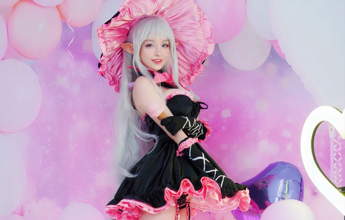 Photo wallpaper girl, sexy, cleavage, long hair, dress, hat, boobs, smile