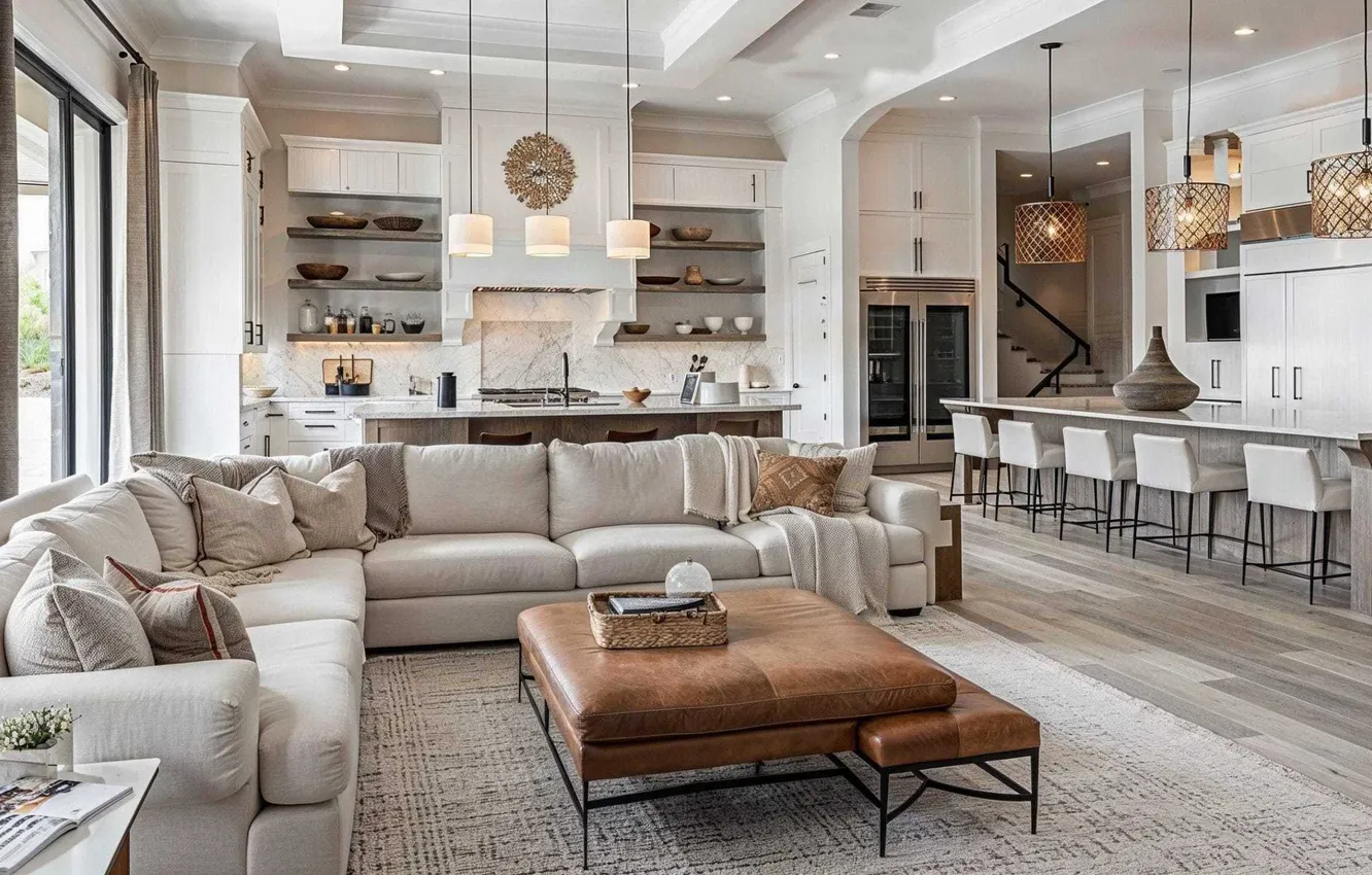 Photo wallpaper design, style, interior, kitchen, living room, dining room, Modern farmhouse, by Decorilla designer