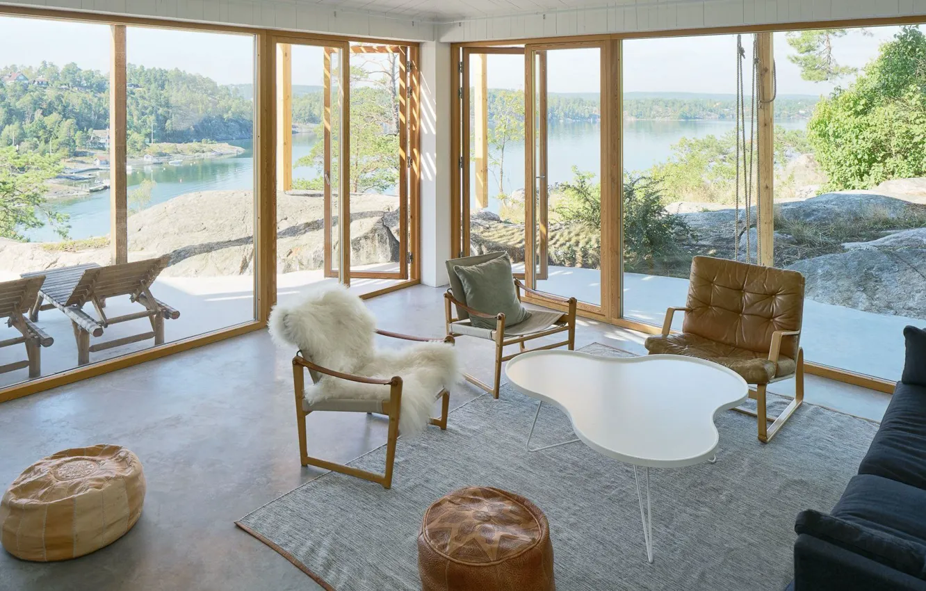Photo wallpaper Riverview, style, interior, Sweden, terrace, Spine Precipice-Älgö, Villa Örnberget, Ernberget
