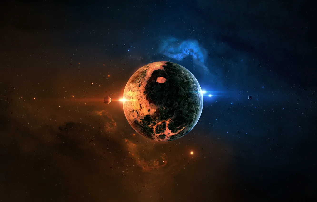 Photo wallpaper space, stars, nebula, fiction, planet, satellite, art, space