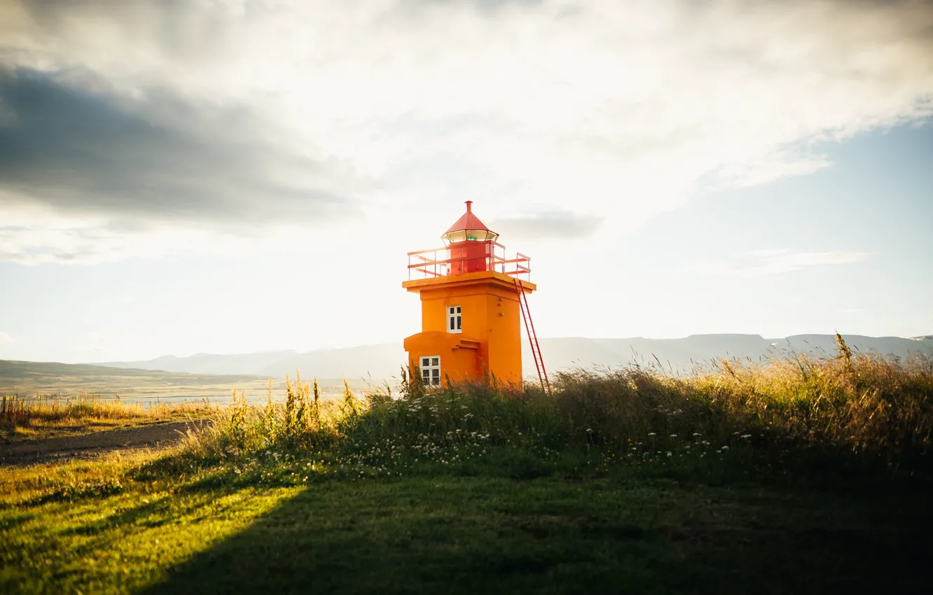 Photo wallpaper shore, lighthouse, morning