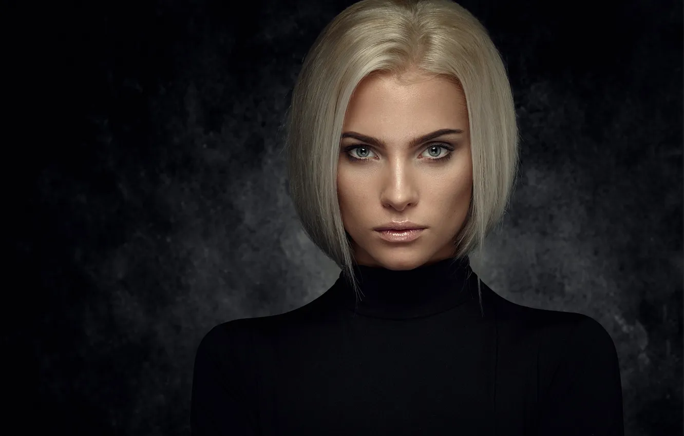 Photo wallpaper girl, portrait, blonde, in black, Rasa Ratkeviciute, Mindaugas Navickas