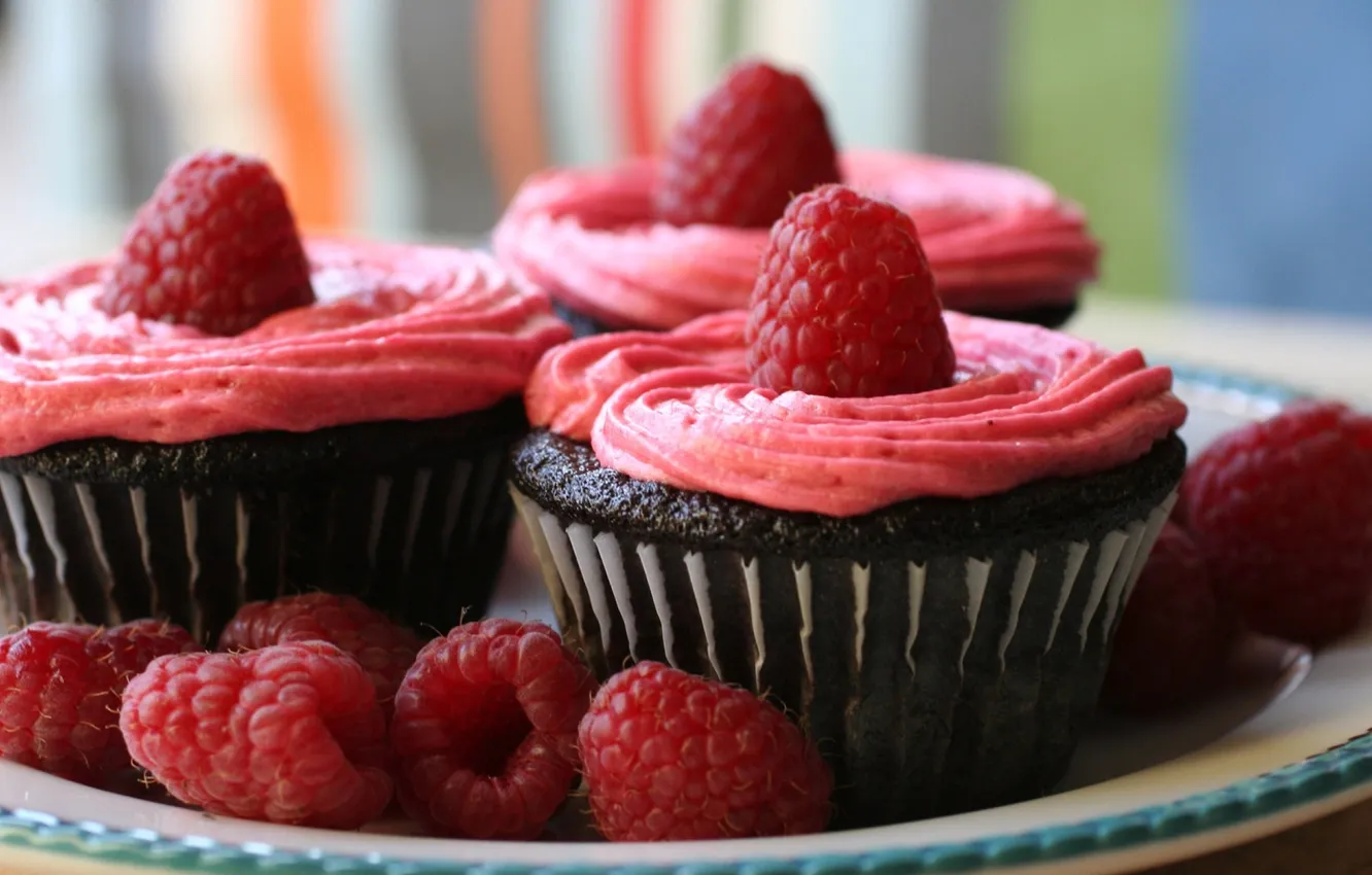 Photo wallpaper raspberry, cookies, pink, cream, dessert, pink, sweet, sweet