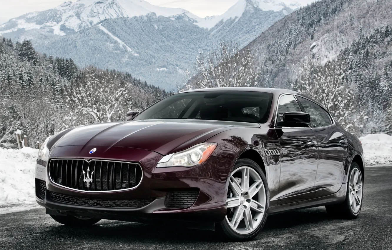 Photo wallpaper auto, trees, mountains, Maserati, Quattroporte