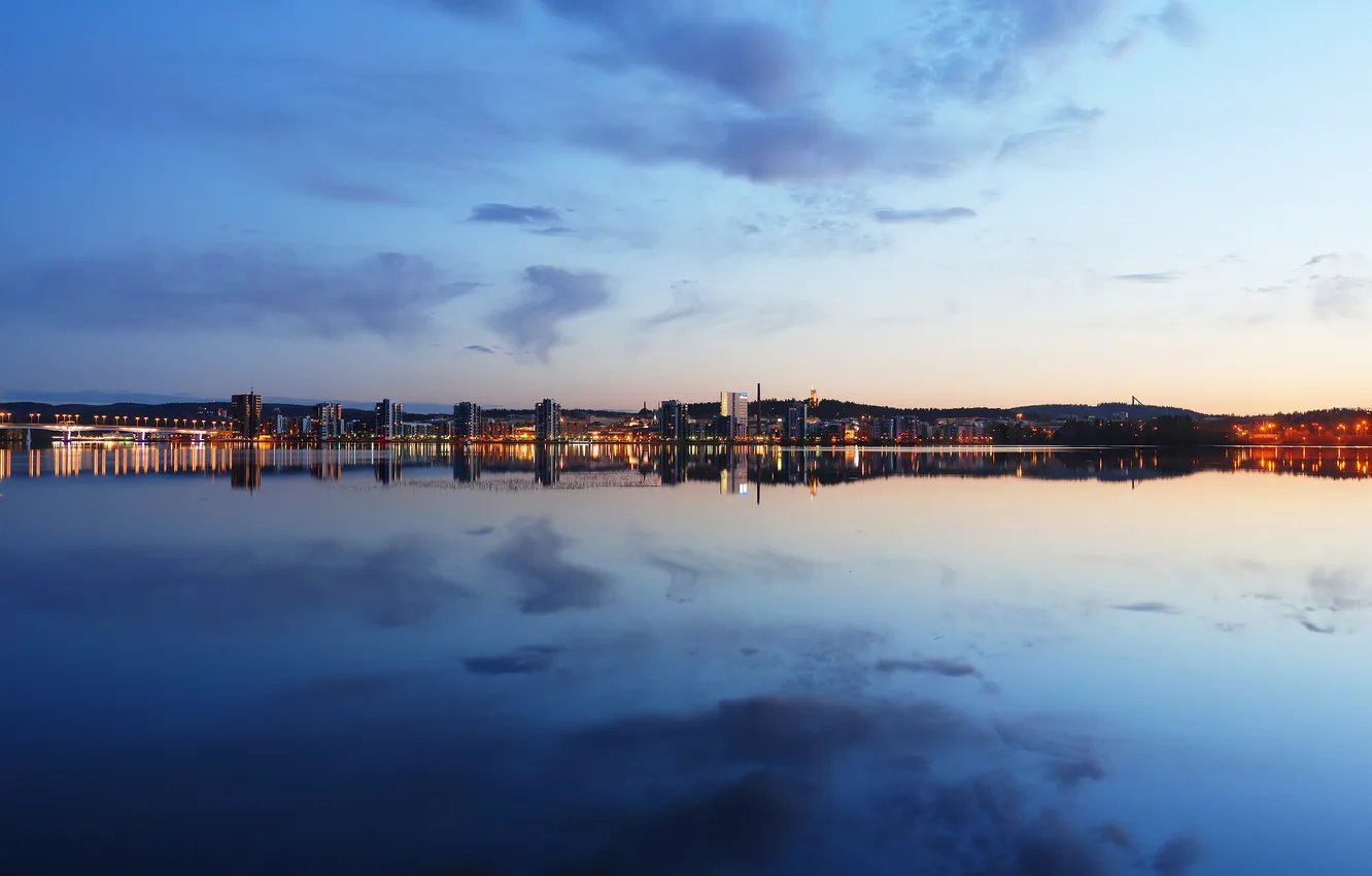 Photo wallpaper the sky, the city, lake, the evening