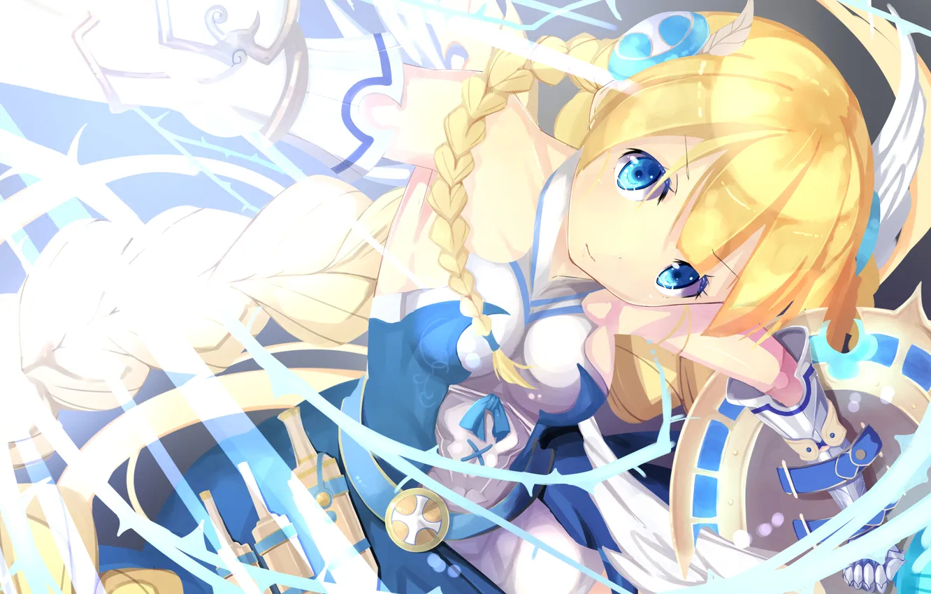 Photo wallpaper look, girl, shield, hair ornaments, Valkyrie, Shizuka (Deatennsi), Puzzle &amp; Dragons