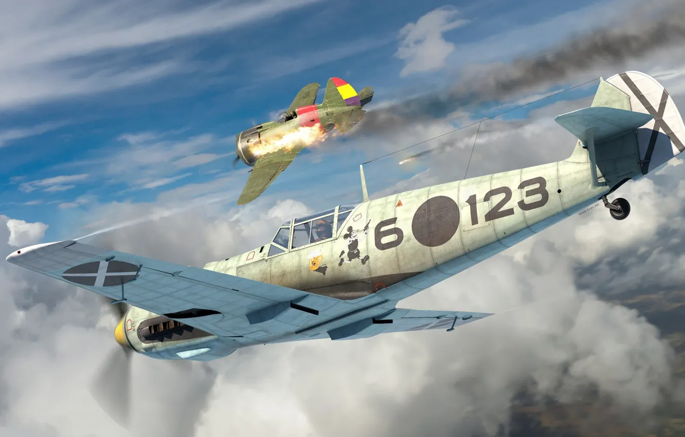 Photo wallpaper Messerschmitt, Air force, single-engine piston fighter-low, Antonis (rOEN911) Karidis, Bf109E-1