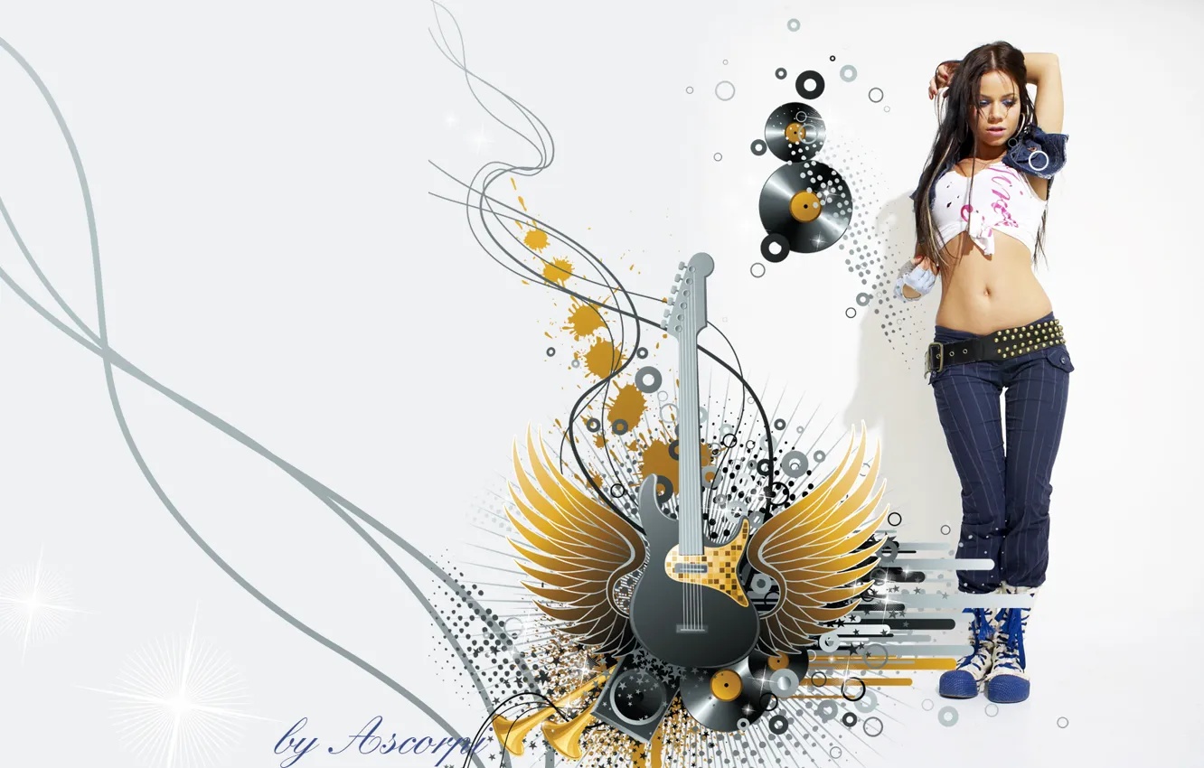 Photo wallpaper white, girl, music, guitar, Bianca