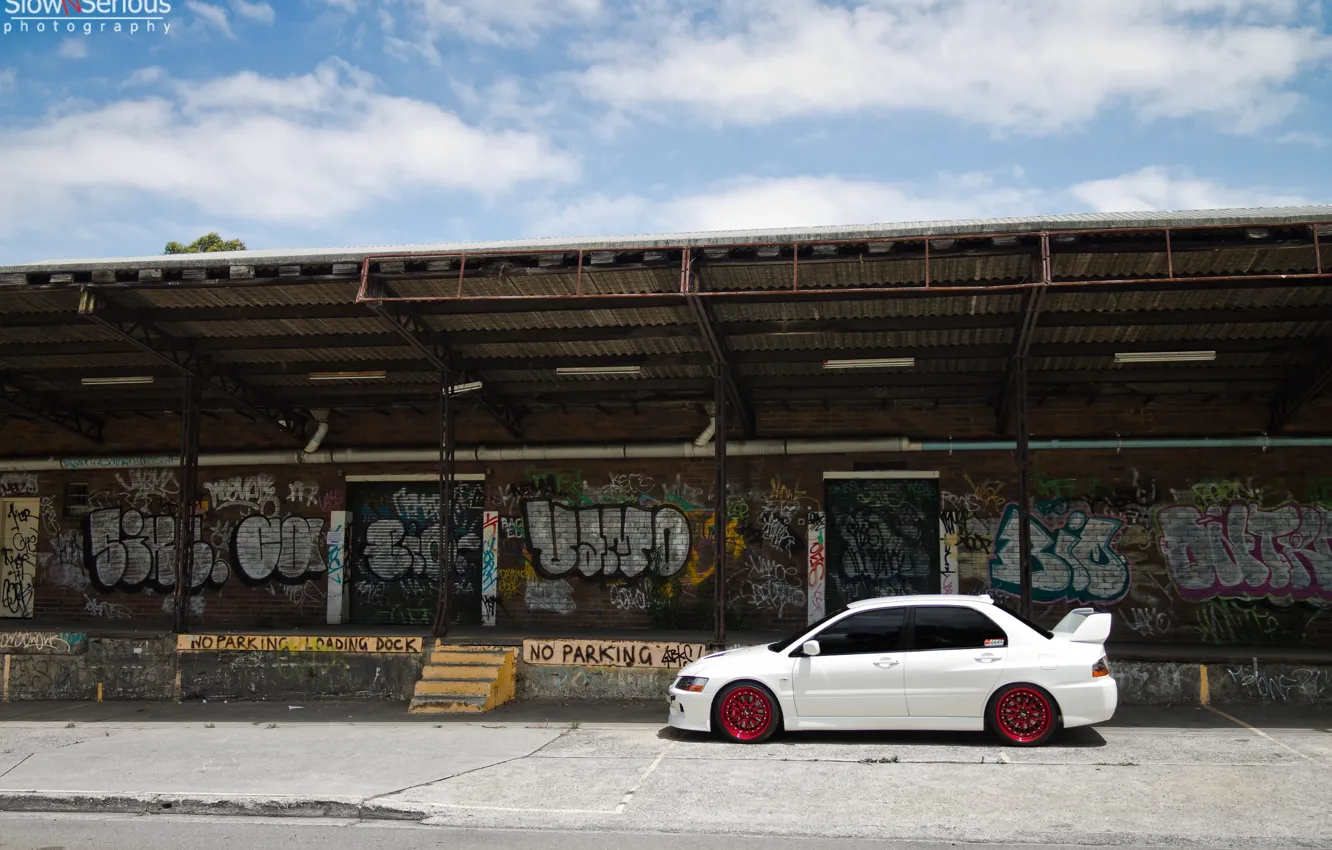 Photo wallpaper white, redwheels, Mitsubishi Lancer Evolution IX