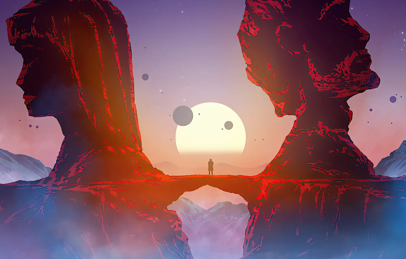 Photo wallpaper space, stars, love, mountains, woman, space, male, love