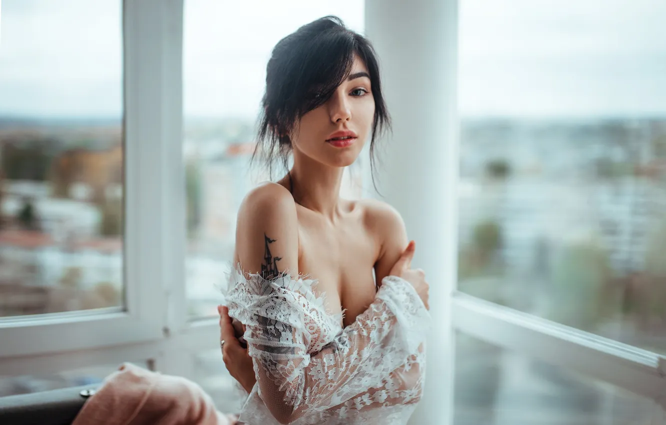 Photo wallpaper look, model, brunette, panorama, Ruslan Kid