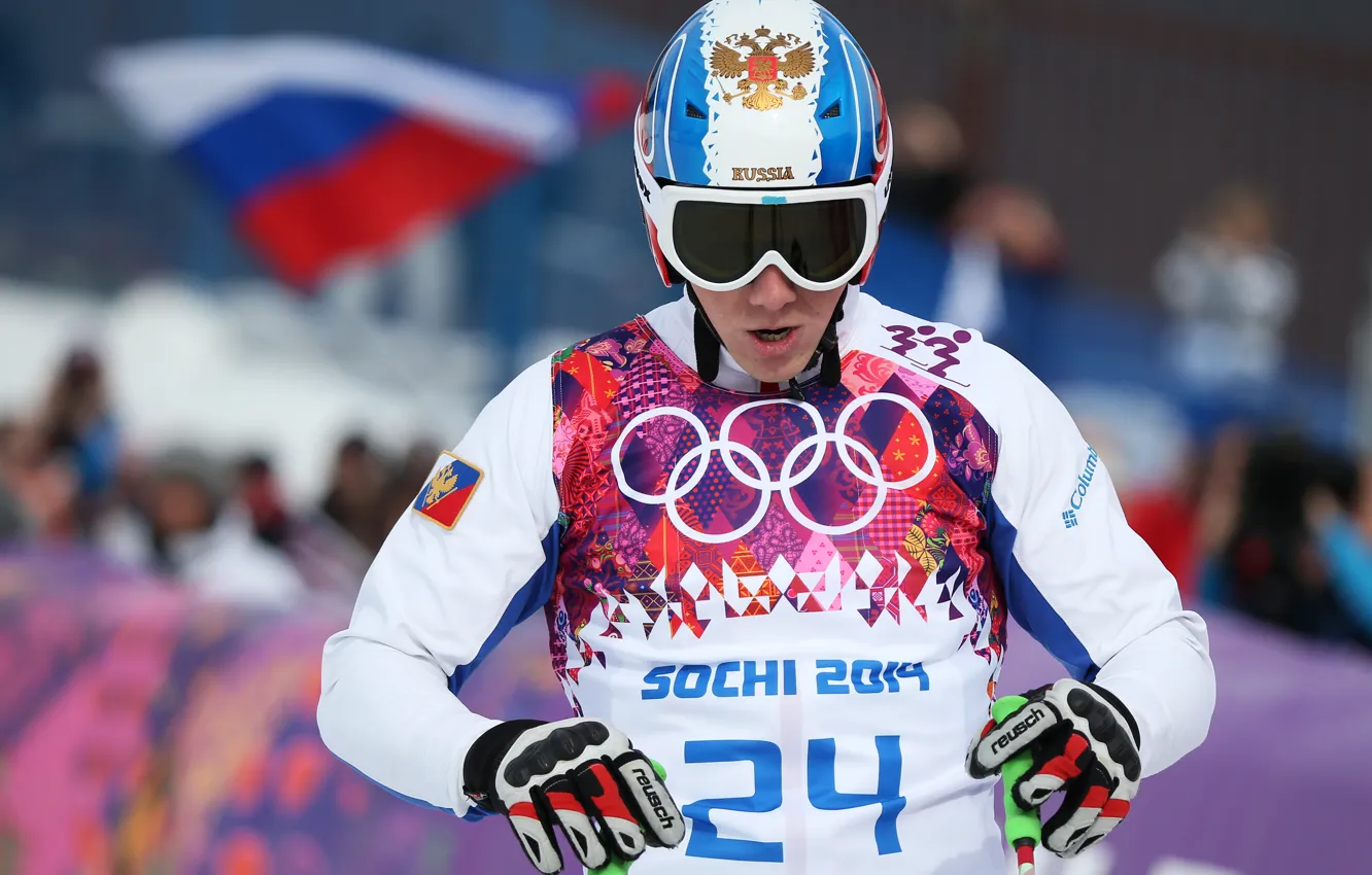 Photo wallpaper flag, glasses, helmet, Russia, coat of arms, RUSSIA, Sochi 2014, The XXII Winter Olympic Games