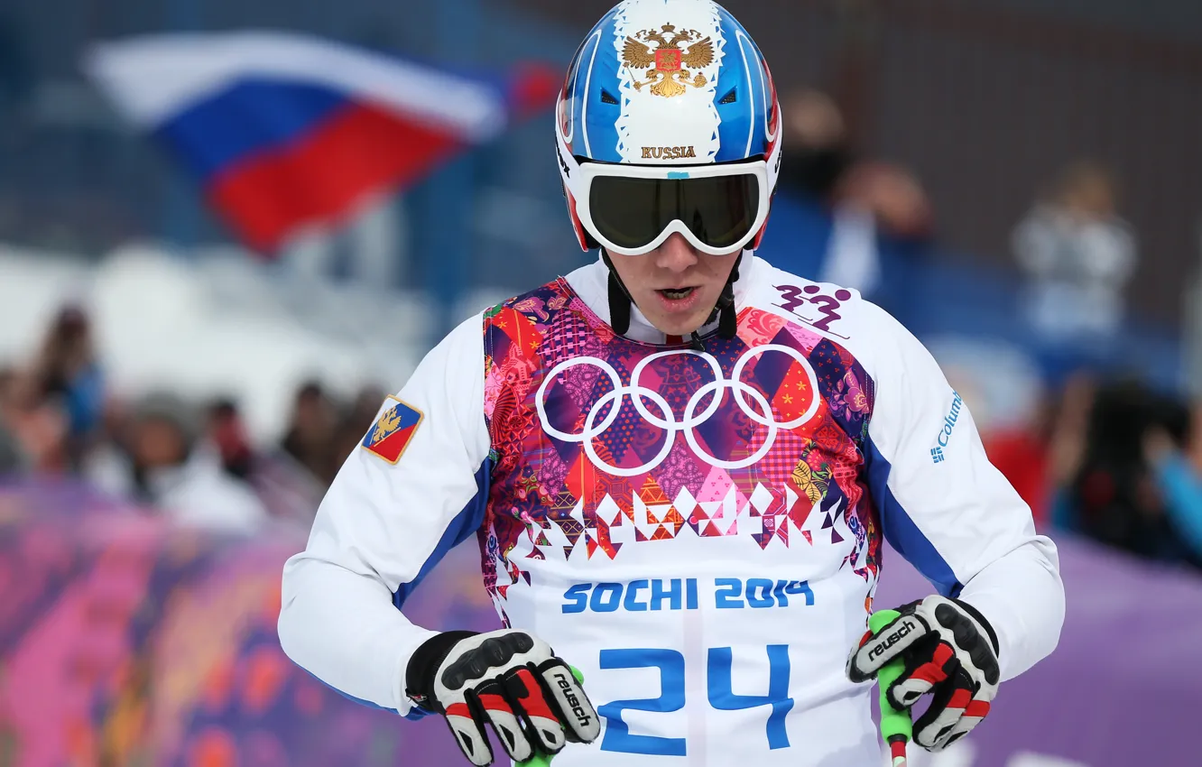 Photo wallpaper flag, glasses, helmet, Russia, coat of arms, Russia, Sochi 2014, The XXII Winter Olympic Games
