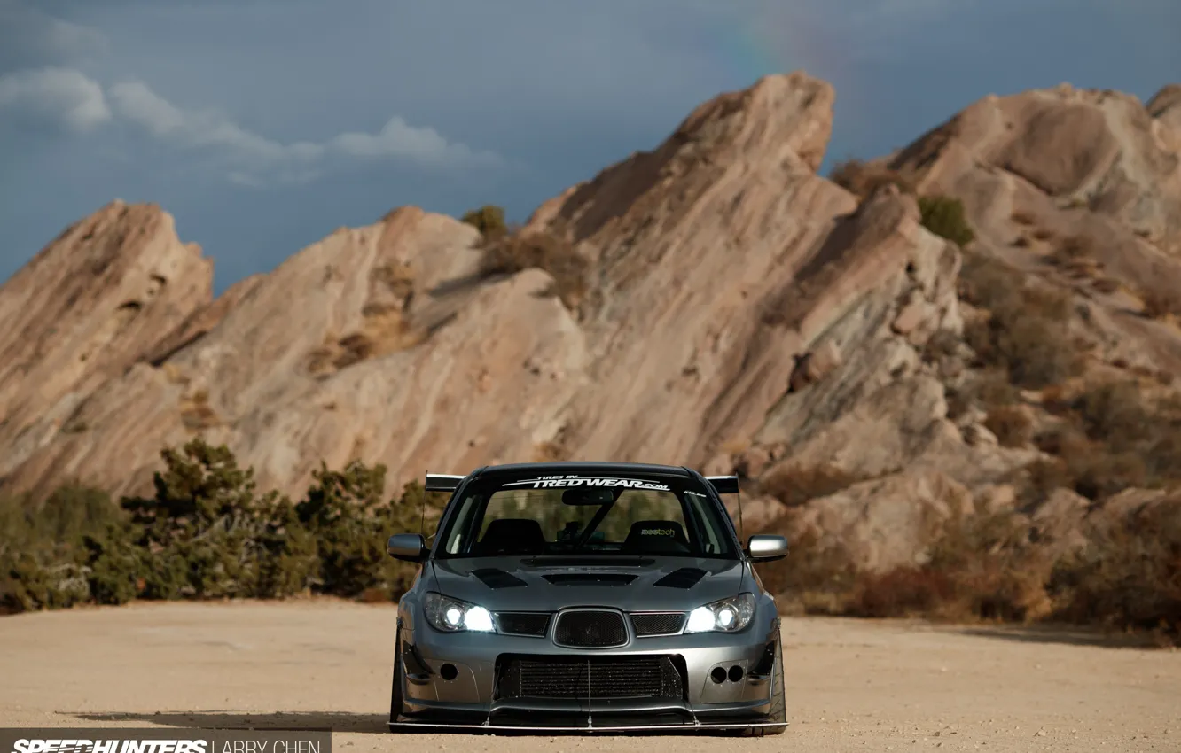 Photo wallpaper light, rocks, lights, Subaru, WRX, STI, view speedy