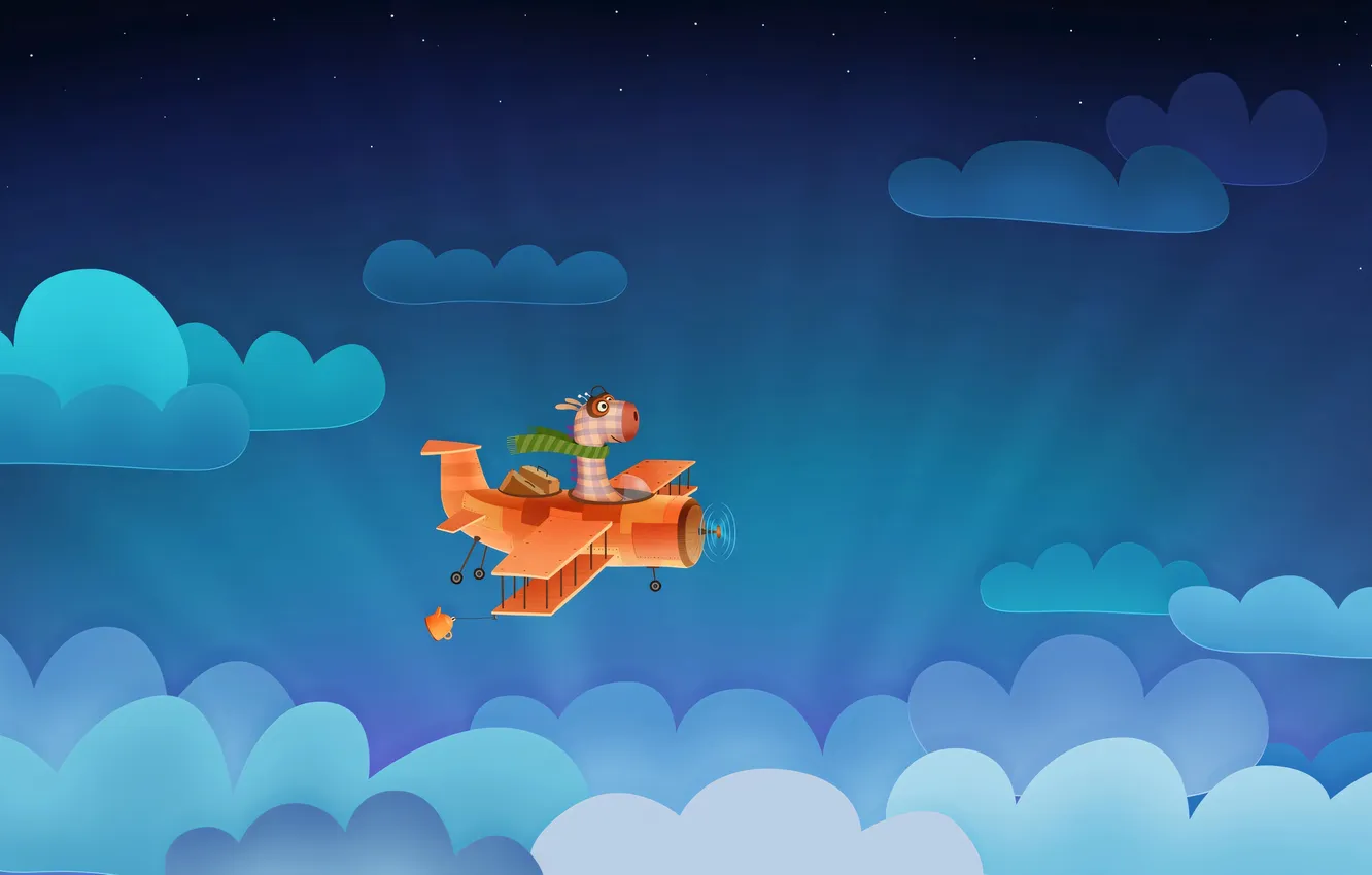 Photo wallpaper clouds, the plane, vladstudio