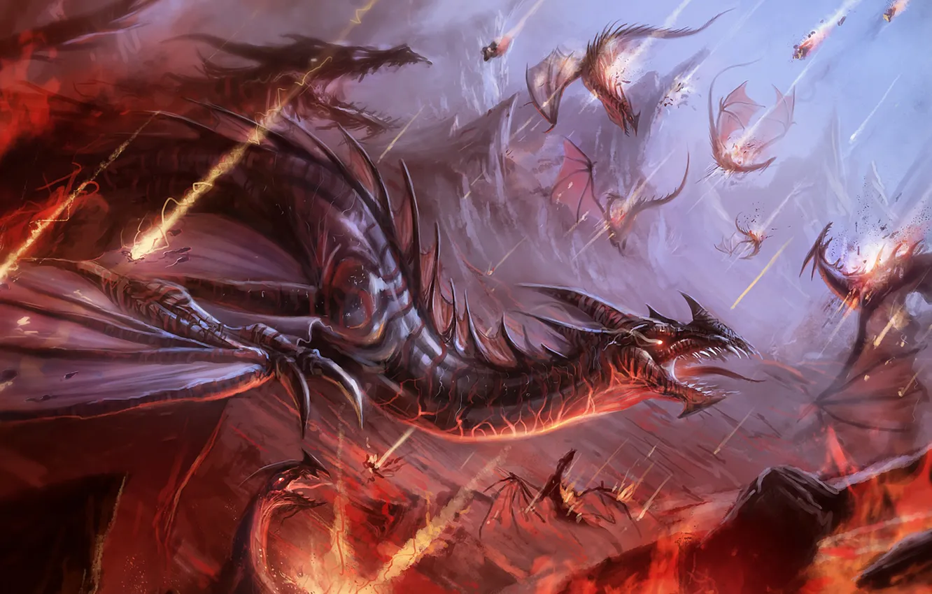 Photo wallpaper lights, rocks, dragon, Creek, Armageddon