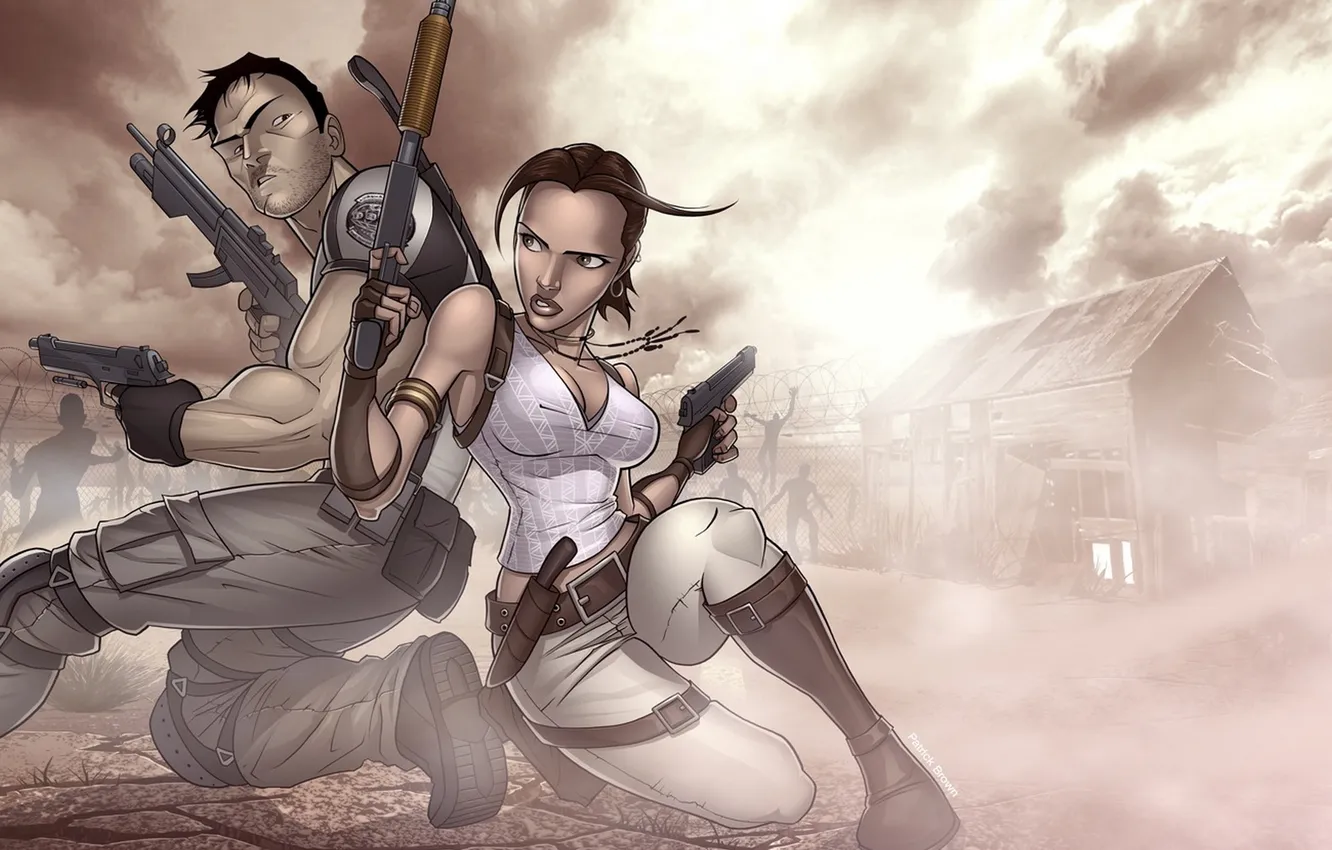 Photo wallpaper art, Patrick Brown, Chris Redfield, Resident Evil 5, Sheva Alomar, fan