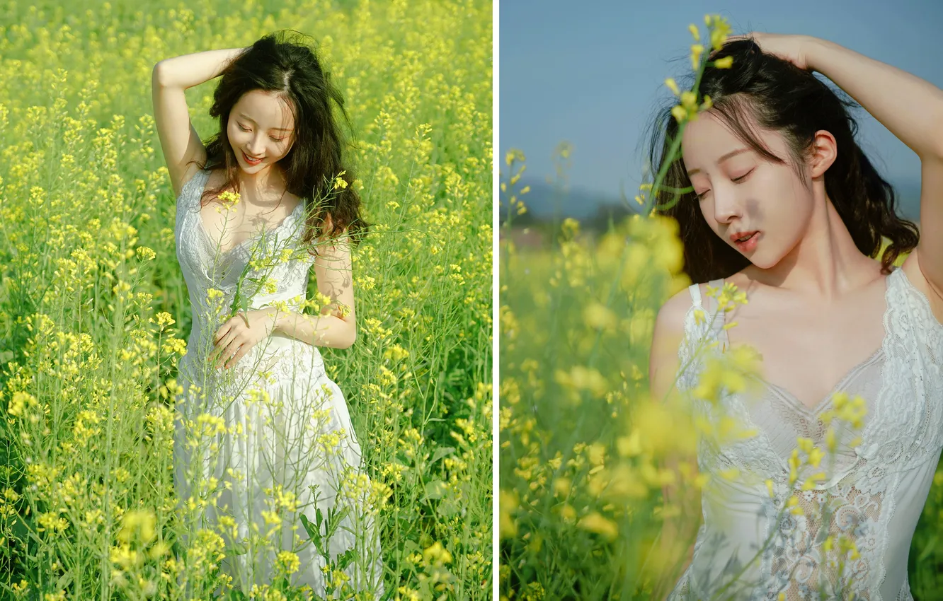 Photo wallpaper woman, smile, flowers, beautiful, model, pretty, asian, cute