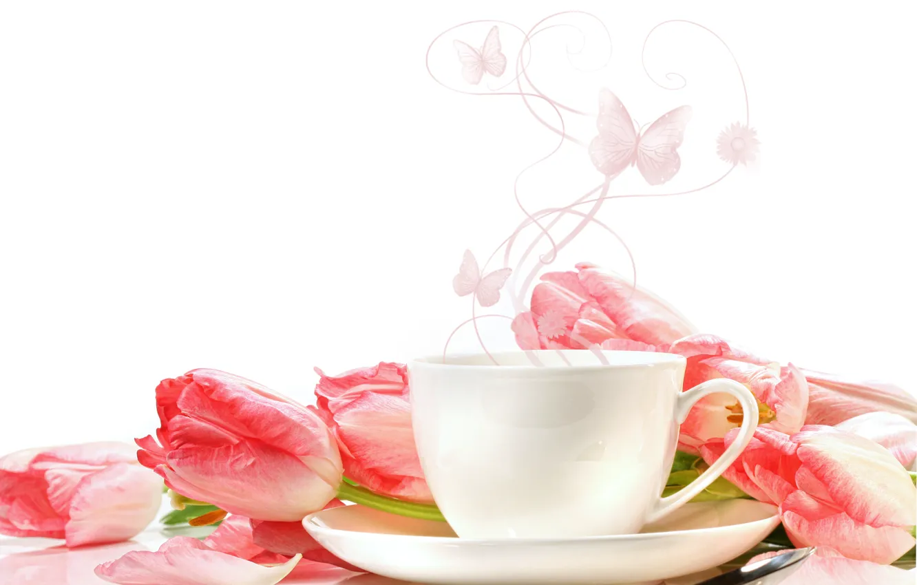 Photo wallpaper flowers, Cup, tulips
