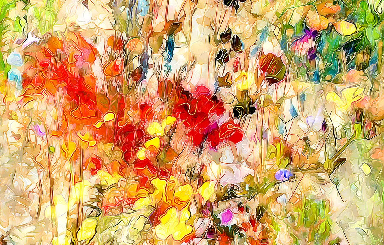 Photo wallpaper field, flowers, rendering, plant, petals, meadow