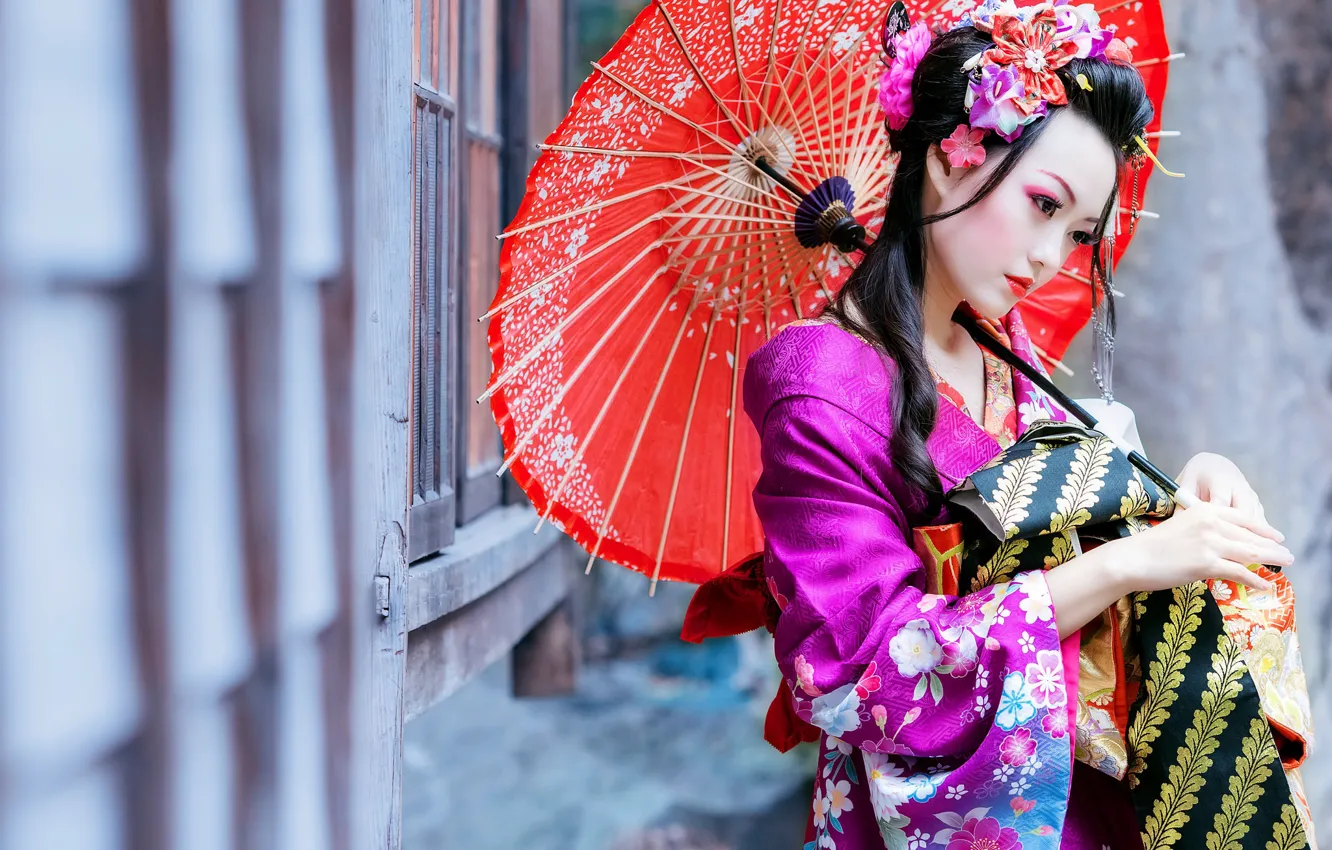 Photo wallpaper girl, style, umbrella