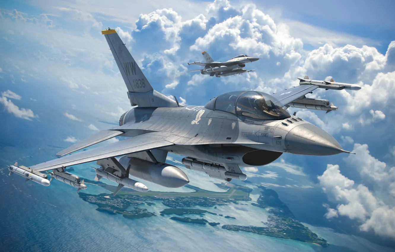 Photo wallpaper Fighting Falcon, multipurpose, USAF, UNITED STATES AIR FORCE, General Dynamics, the fourth generation fighter, F-16D, …