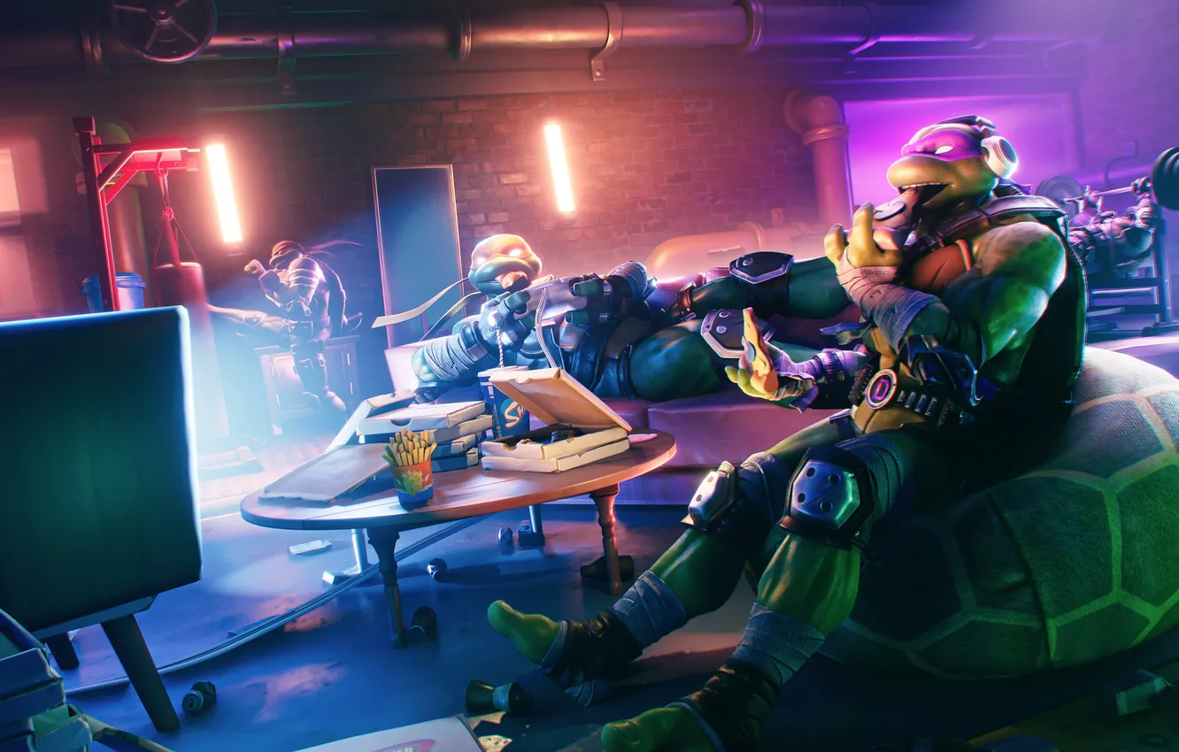 Photo wallpaper Games, TMNT, Raphael, Leonardo, Donatello, Michelangelo, Fortnite, 2024 Games