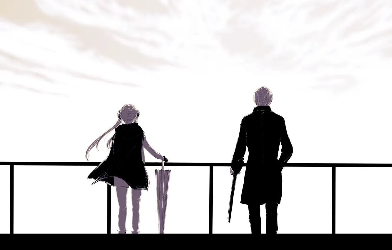 Photo wallpaper girl, umbrella, guy, gintama, Gintama