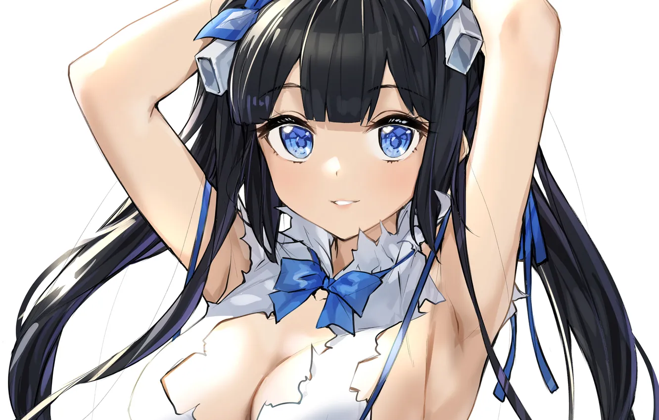 Photo wallpaper girl, sexy, cleavage, long hair, dress, boobs, anime, blue eyes