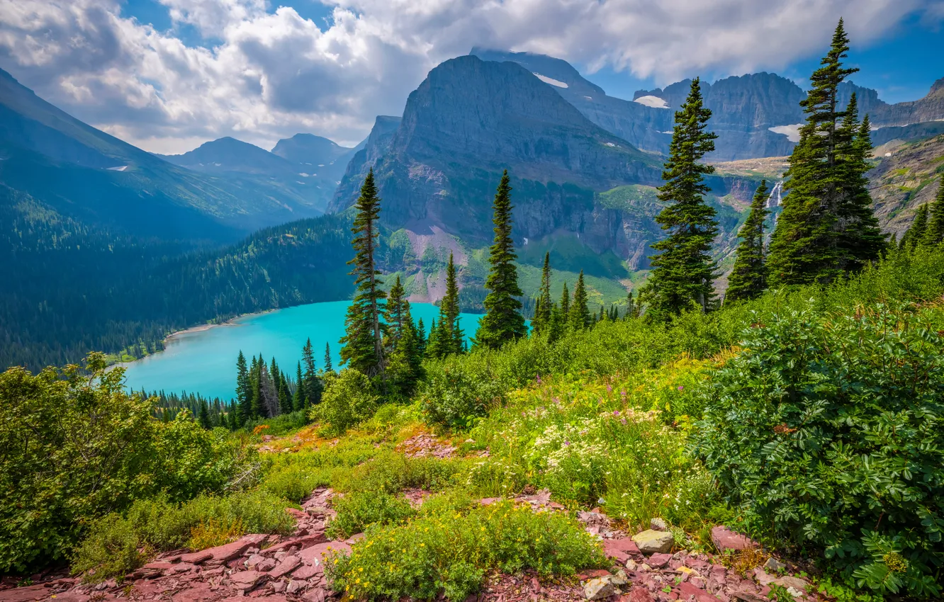 Photo wallpaper landscape, mountains, lake, USA, Glacier National Park