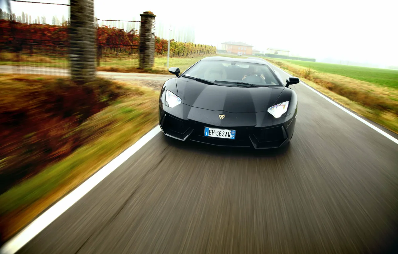 Photo wallpaper Lamborghini, supercar, black, road, speed, LP700-4, Aventador