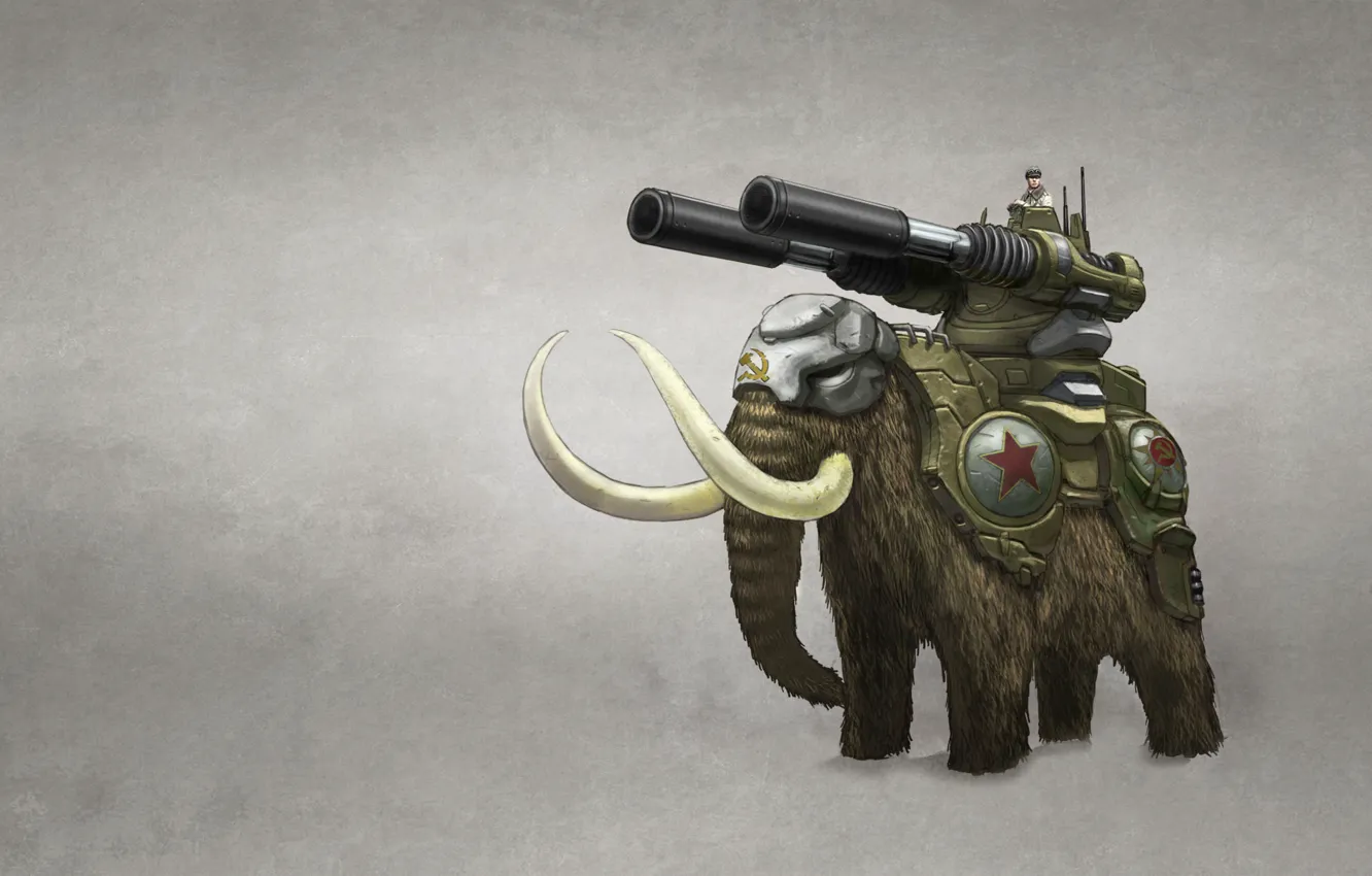 Photo wallpaper weapons, people, elephant, gun, white background, mammoth, tusks, Command &ampamp; Conquer