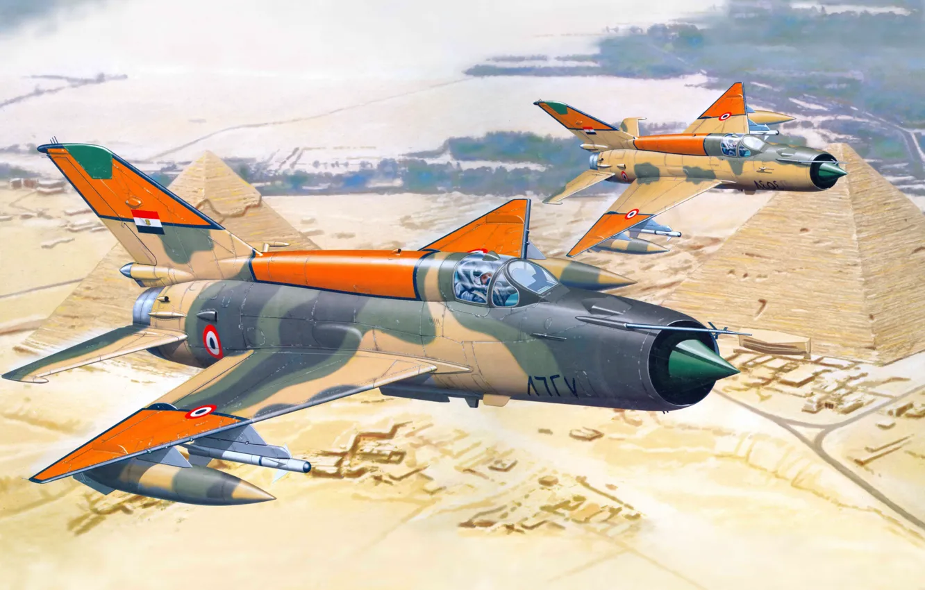 Photo wallpaper aviation, the plane, fighter, Egypt, pyramid, Mig, BBC, The MiG-21