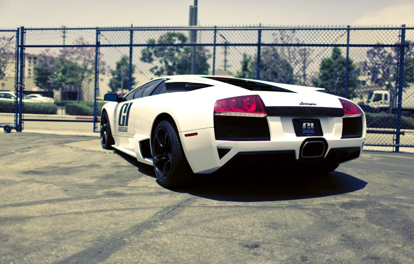 Photo wallpaper Lamborghini, City, cars, auto, Murcielago, White, Supercars, wallpapers auto