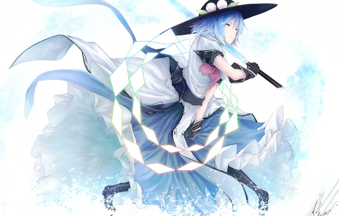 Photo wallpaper girl, snow, weapons, magic, katana, Hinanawi Tenshi, touhou, art