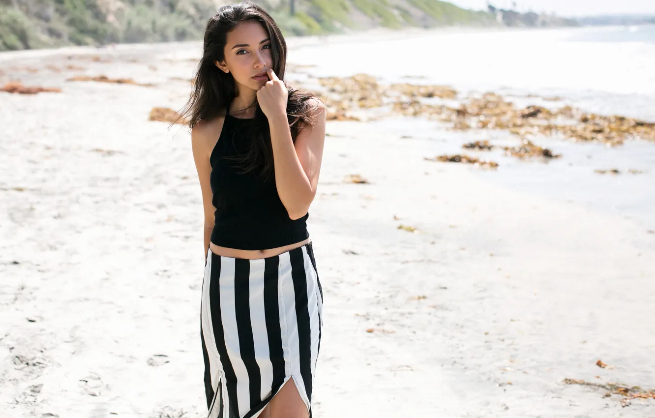 Photo wallpaper strips, skirt, brunette