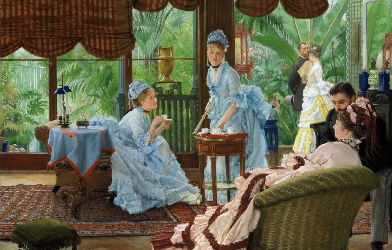 Photo wallpaper people, interior, picture, James Tissot, In the Conservatory