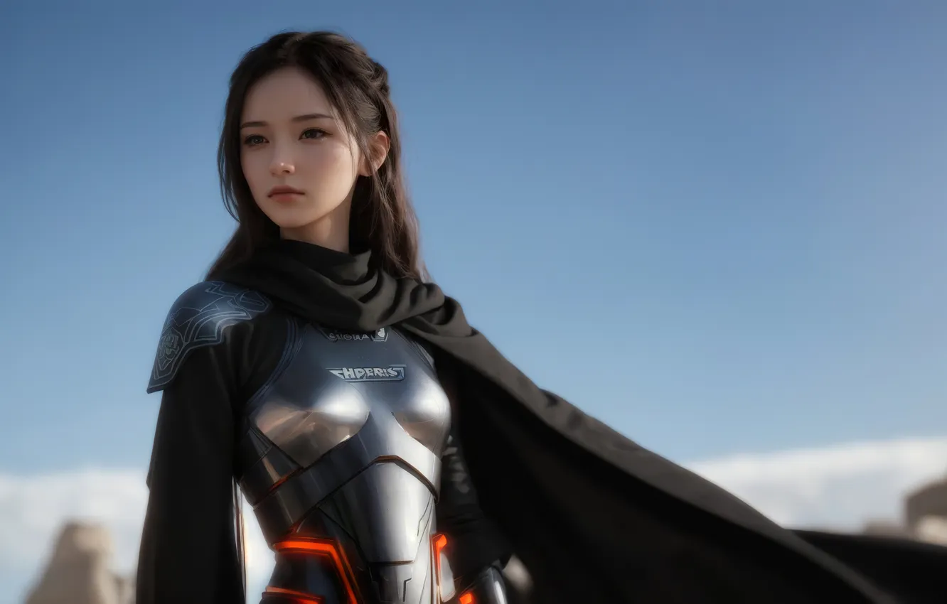 Photo wallpaper girl, armor, sky, art, Day, sci-fi, digital art, Stable Diffusion