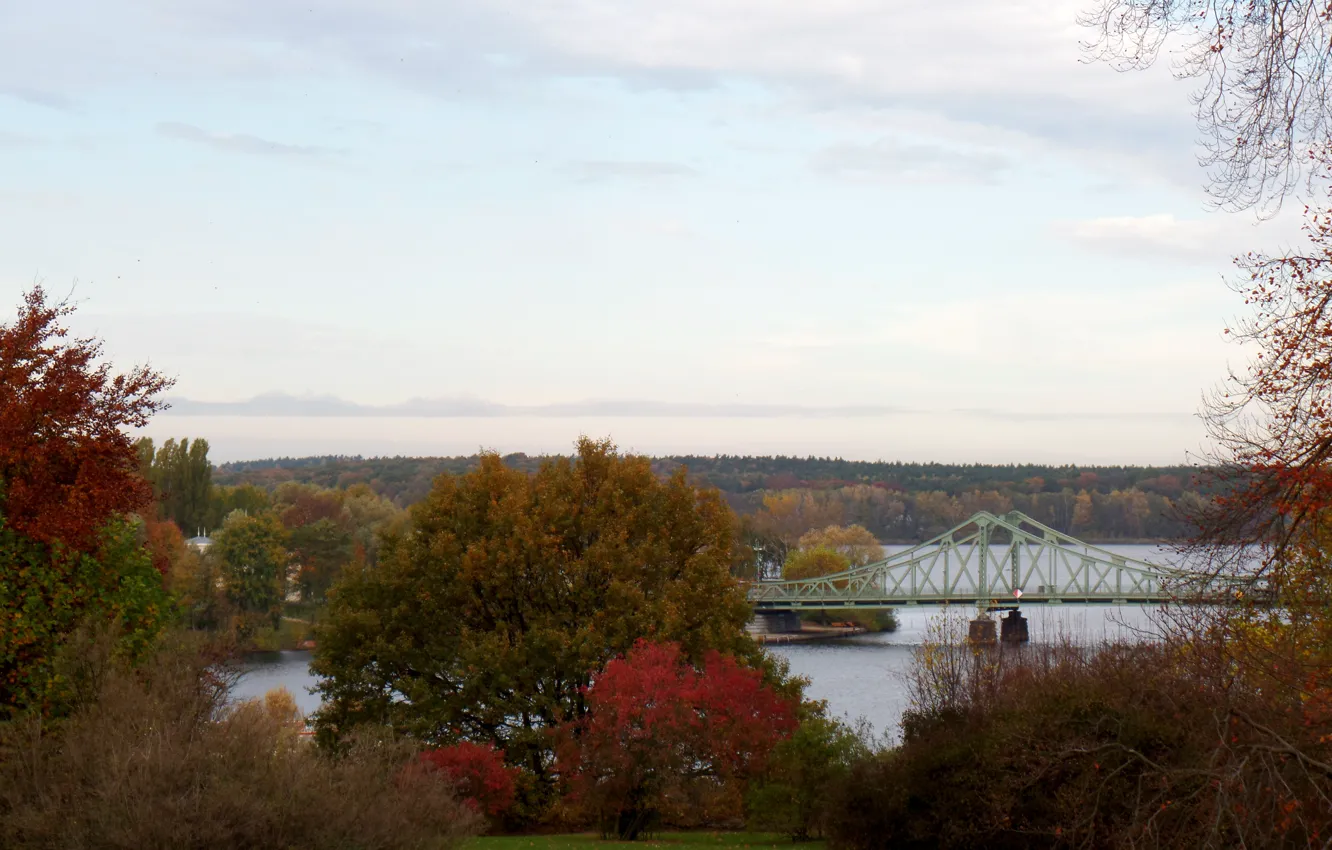 Photo wallpaper autumn, Germany, panorama, bridge, Germany, panorama, Glienicke, autumn