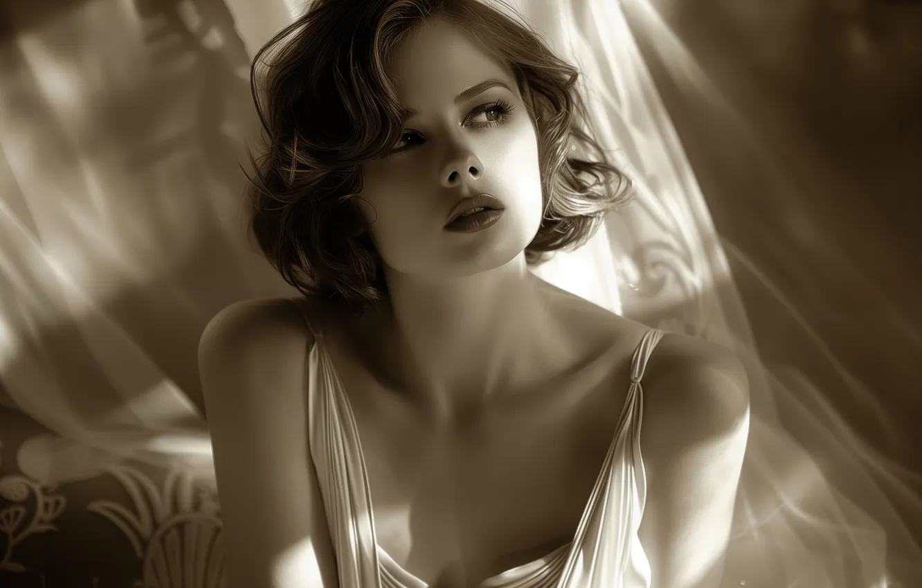 Photo wallpaper look, girl, light, face, pose, style, retro, portrait