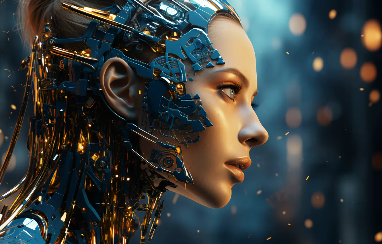 Photo wallpaper machine, face, wire, mechanism, robot, head, device, cyborg