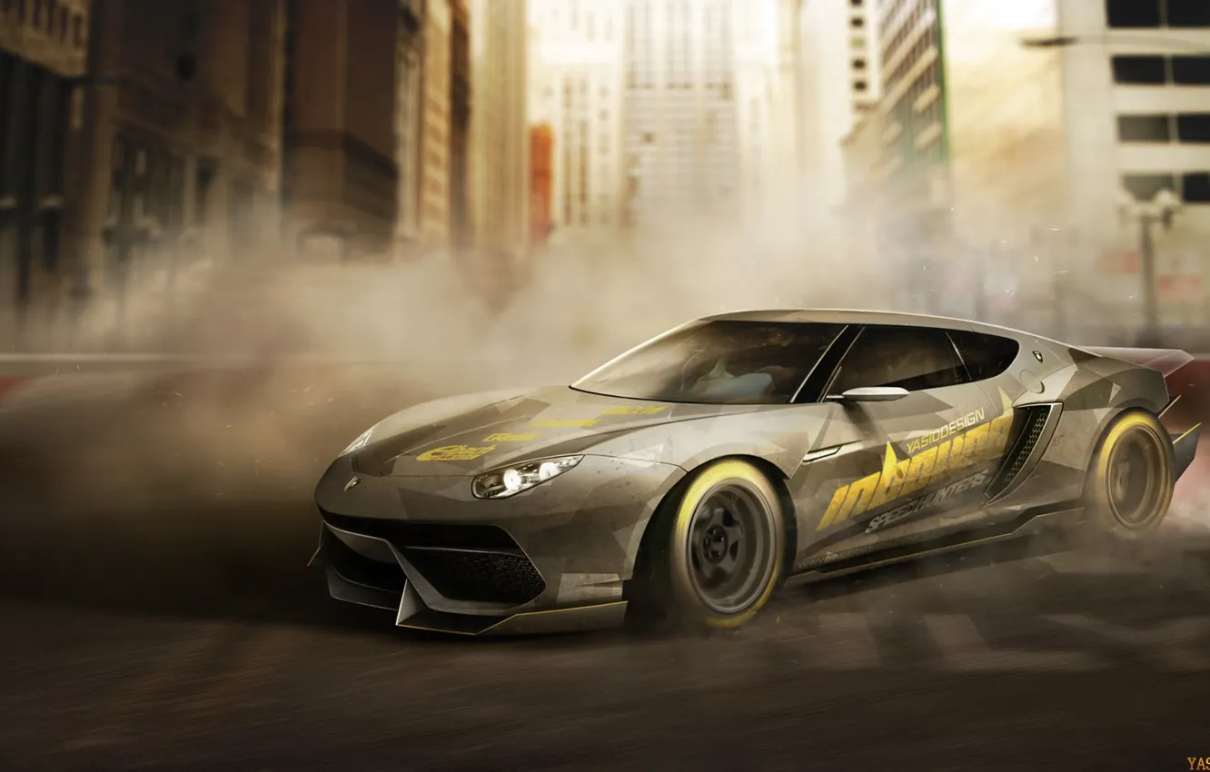 Photo wallpaper machine, auto, the city, rendering, figure, Lamborghini, art, supercar