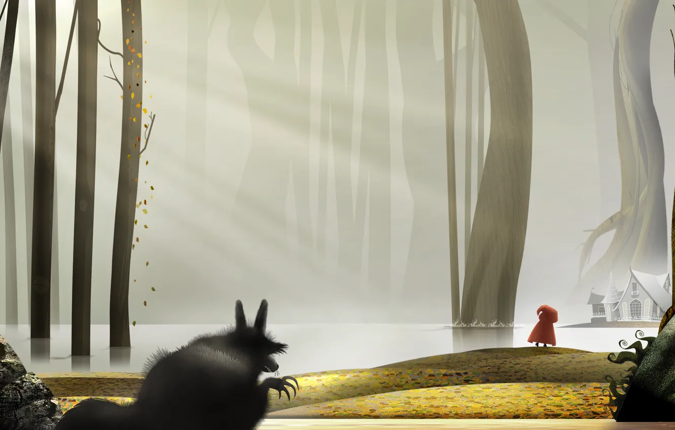 Photo wallpaper wolf, tale, little red riding hood, by marchine, Little Red Riding Hood one