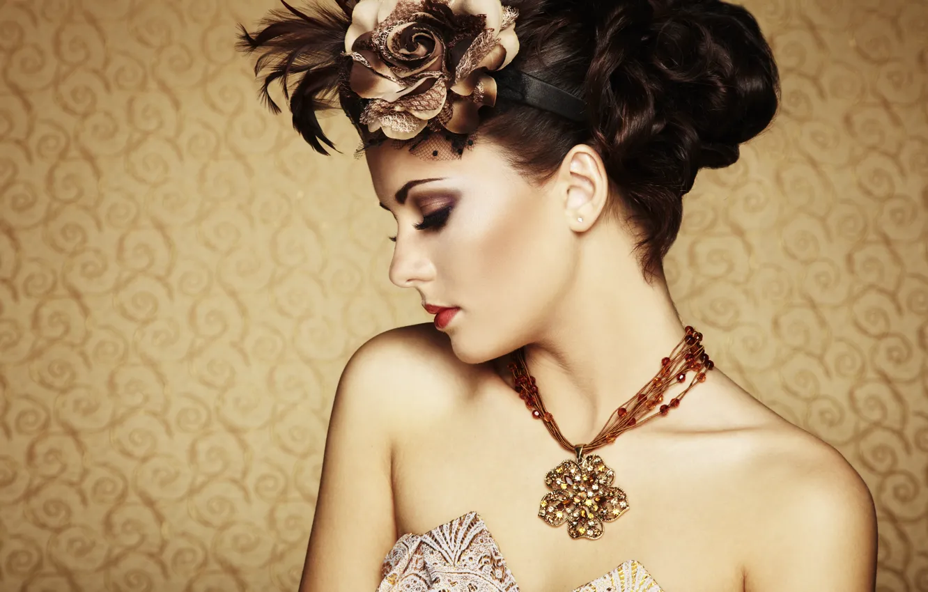 Photo wallpaper decoration, background, model, hair, shadow, makeup, dress, lipstick