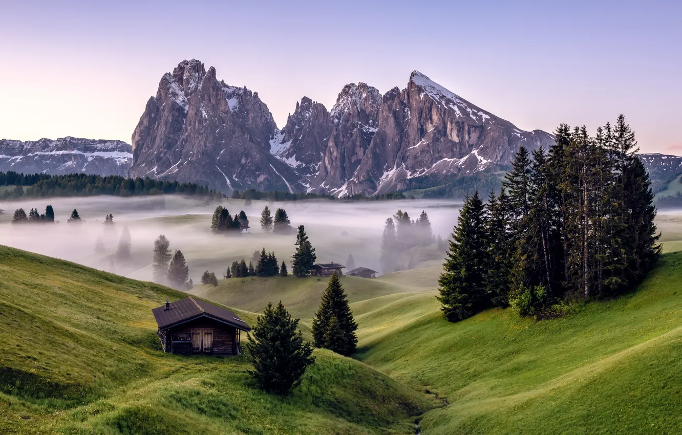 Photo wallpaper house, grass, trees, landscape, Italy, nature, mountains, rocks