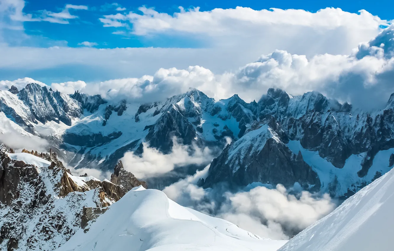 Photo wallpaper sky, landscape, nature, beautiful, winter, mountains, view, clouds