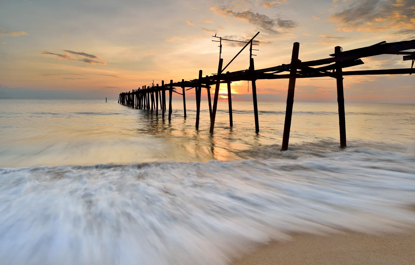 Photo wallpaper sand, sea, wave, beach, summer, the sky, sunset, shore