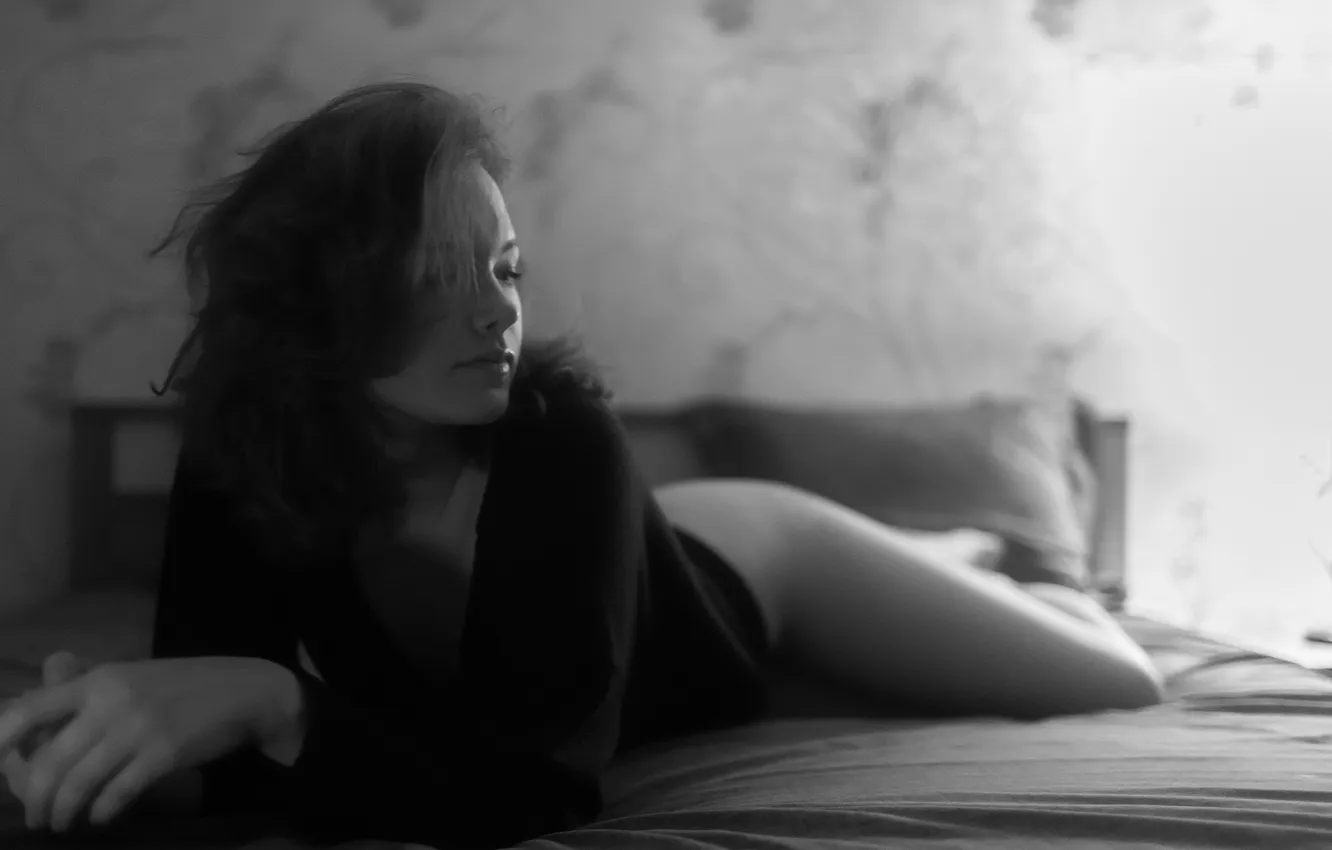 Photo wallpaper girl, model, black and white, Roosso Alex