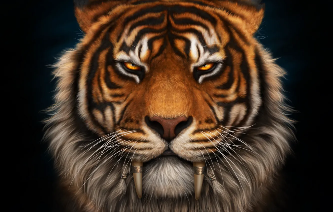 Photo wallpaper face, tiger, fangs, Sabretooth